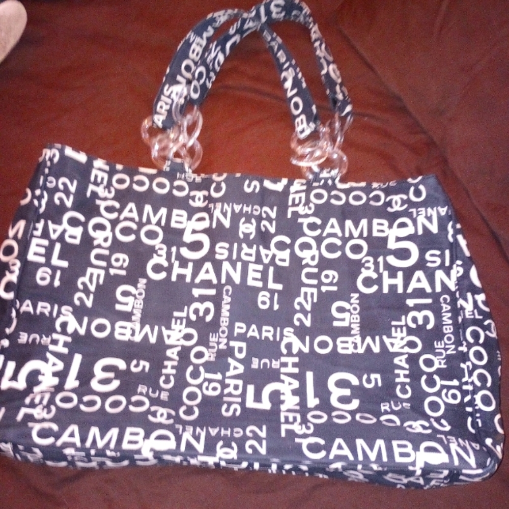 Chanel Women's Canvas Tote Bag Black Multi logo
